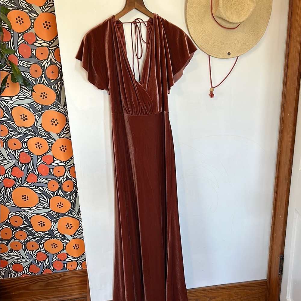 BHLDN Mauve Velvet Maxi Dress with Flutter Sleeves & Open Back | Like new! 8